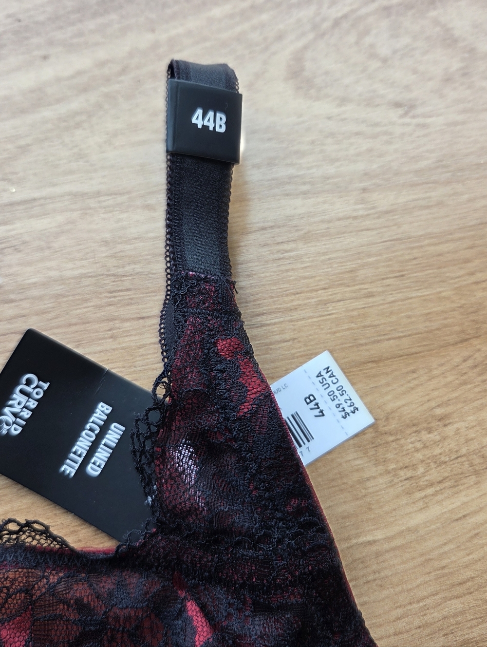 New Torrid Curve Unlined Balconette Red With Black Lace Overlay 44B - Picture 11 of 11